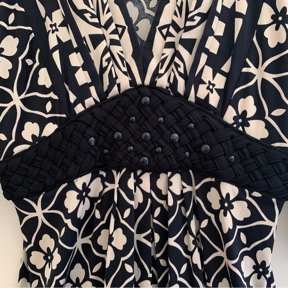 Hale Bob Deep V Neck Floral Silk Dress Small - Picture 3 of 8